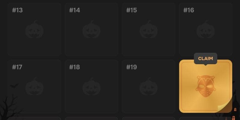 The CSBattle Halloween calendar with the cell for 20 October ready to claim