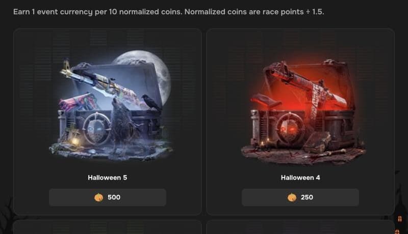 The five Halloween cases on CSBattle, priced in pumpkins