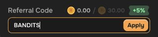 CSBattle referral code box with BANDITS entered
