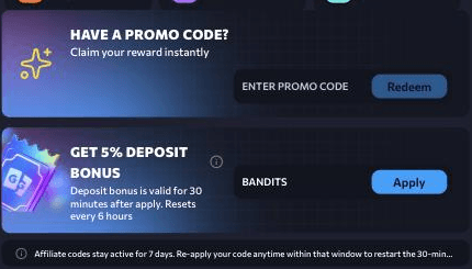 Packy.gg wallet with the promo code BANDITS entered